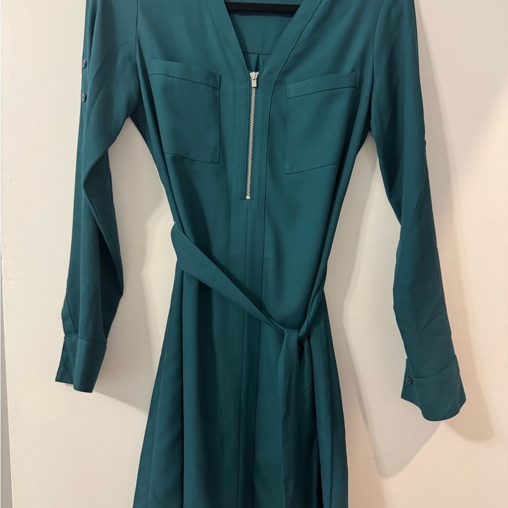 Express Teal Long Sleeve Dress with Zip Front